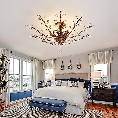 CVKASH 5 - Light Vintage Crystal Chandelier Modern Bronze Branche Ceiling Lig...