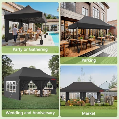 10x20 Heavy Duty Commercial Pop Up Canopy with Sidewalls, Black