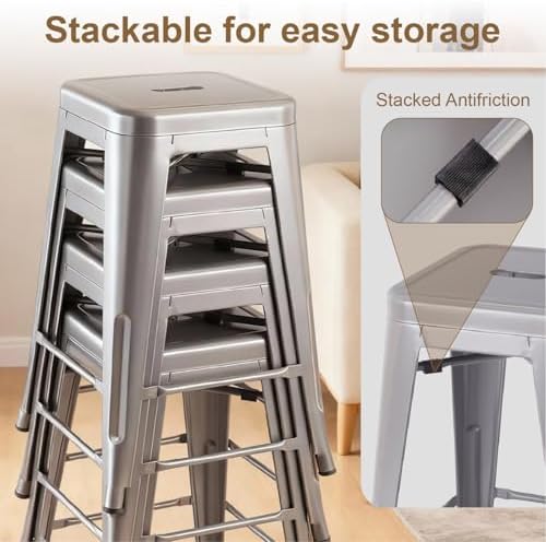 VENI HOME Stackable Metal Bar Stool Backless Indoor-Outdoor Counter Stools Fu...