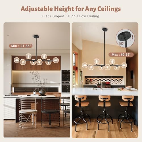 Clear Ribbed Glass Globe Chandelier, 8-Light Bubble Dining Room Chandelier 37...