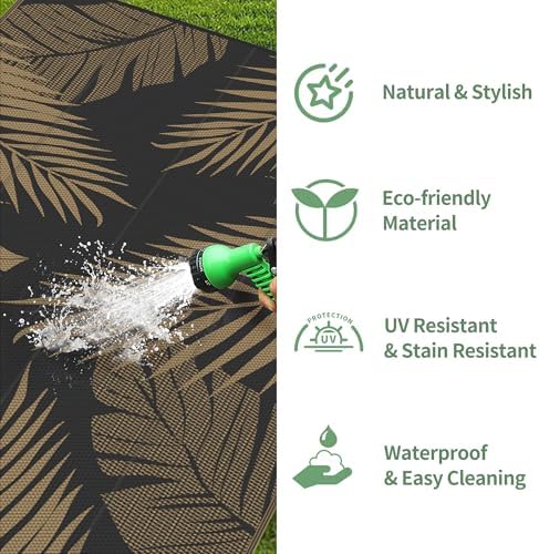 GENIMO Outdoor Rug, Waterproof Plastic Rugs for Patio, 5'x8' Black Brown