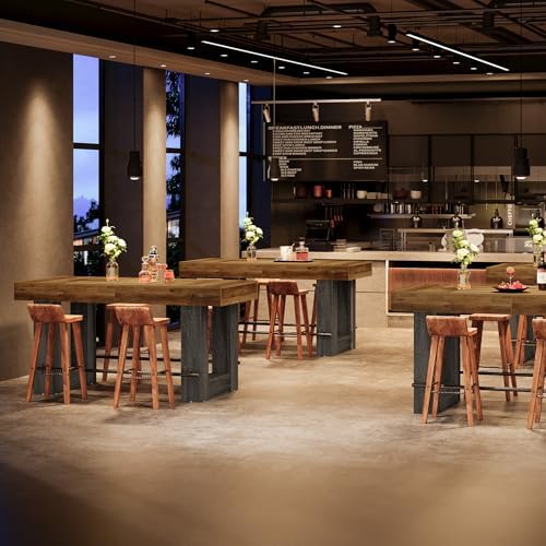 Tribesigns 63-Inch Bar Height Table, Large Wooden High Top Pub Table with Met...