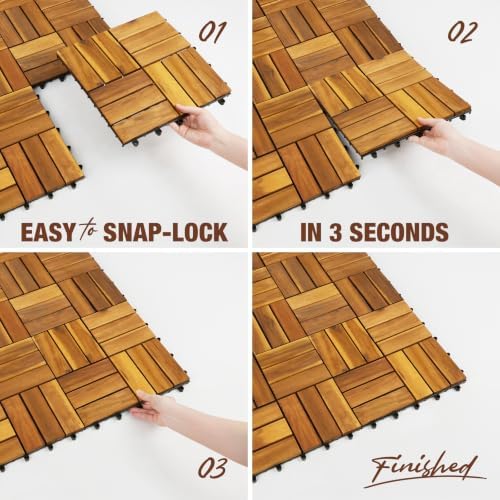 Acacia Wood Interlocking Deck Tiles, Patio & Backyard Tile, 12 in, 9 PCS
