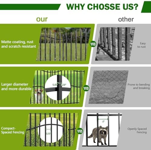 No Dig Garden Fence 40" H x 22.5'L with Gate Decorative Yard Dog Panels