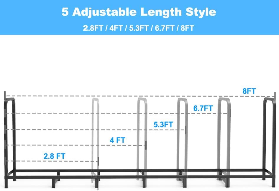 8ft Firewood Rack Holder, Adjustable Heavy Duty Fire Log Stacker Stand for Fi...