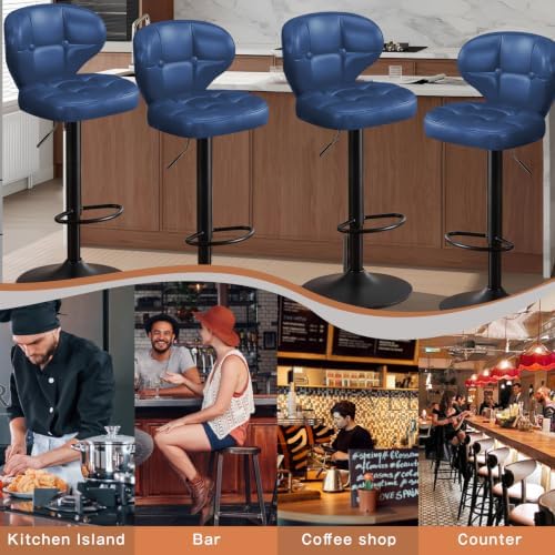 Bar Stools Set of 4, Adjustable Swivel Bar Chairs with 360° Rotation, Padded ...