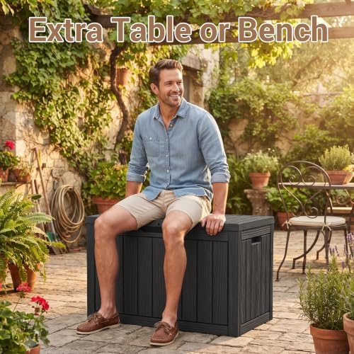 DRATO 60 Gallon Outdoor Storage Box Waterproof, Lockable Deck Box, Black