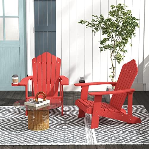 Tangkula Oversized Adirondack Chair, Patio Lounge Chairs w/Adjustable Cup Hol...