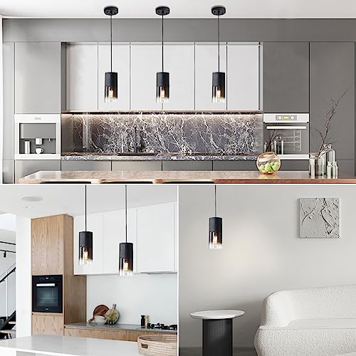 2-Pack Black Pendant Light Fixtures, Adjustable Modern Pendant Lights for Kit...