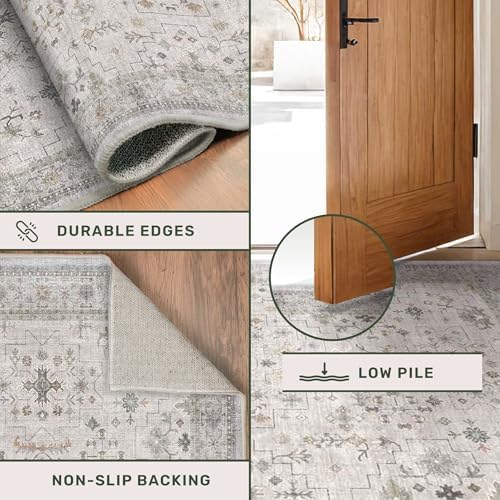Hazo Haus Washable Neutral 2x6 Bathroom Runner Rug, Vintage Kitchen Floor Mat...
