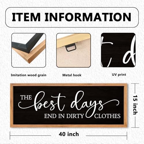 AuraPeak Laundry Room Decor Wall Art, Wood Black, 40"×15"