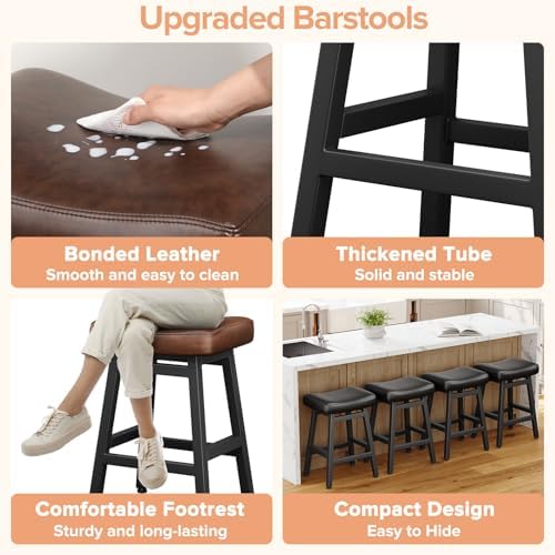 Raynesys 24 Inche Bonded Leather Counter Height Bar Stools Set of 2 Curved