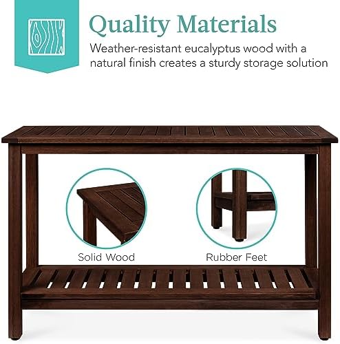 Best Choice Products 48in 2-Shelf Eucalyptus Wooden Console Table Indoor Outd...
