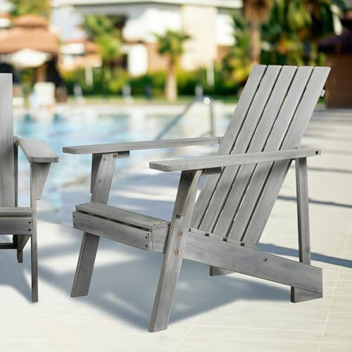 JONATHAN Y Irving 32" Solid Acacia Wood Adirondack Chair, Gray