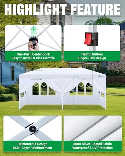 Acepic 10x20 Pop Up Canopy Tent with 6 Removable Sidewalls, White, 10x20