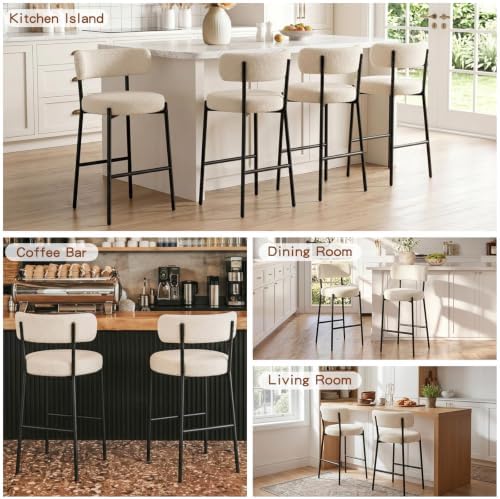 Furniliving 28'' Bar Stools Set of 2, Modern Boucle Counter Height Ba...