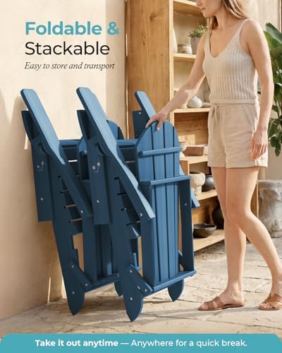 Ciokea Folding Adirondack Chairs Set of 2 HDPE All-Weather, Navy Blue