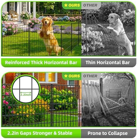 Toolterritary 5 Panels No Dig Decorative Garden Fence, 48in(H) x 13.0ft(L), D...