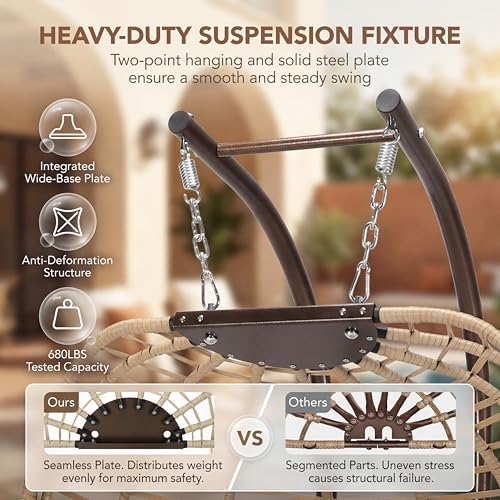 NICESOUL Double Swing Egg Chair with Stand, Extra Large 2 Person Indoor Outdo...