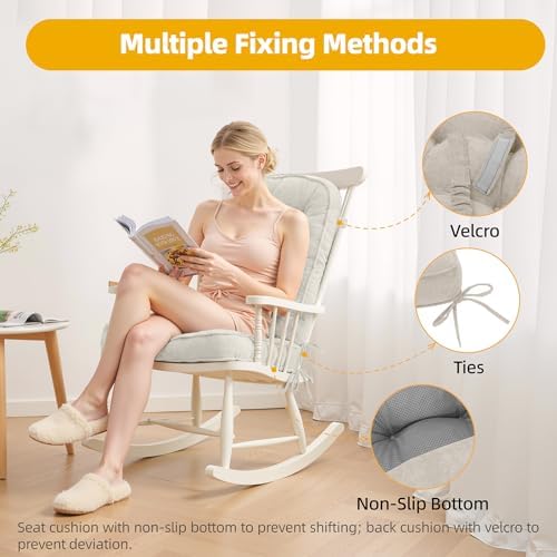 Detiblue Rocking Chair Cushion Set, Separate Seat & Back(38x17,White)