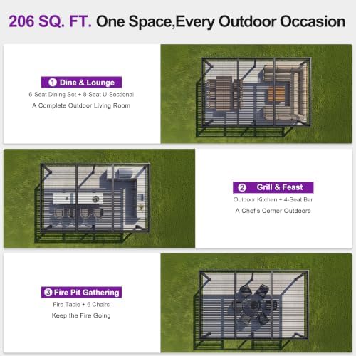 PURPLE LEAF 92KS Louvered Pergola 11.5' x 17.5' with LED Strip Light,...