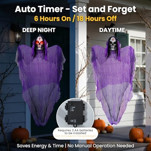 3 Packs Halloween Decorations Outdoor - BCLGSHINE Lighted Giant Hanging Skele...