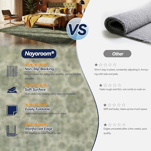 Nayoroom 8x10 Machine Washable Rugs, Large Vintage Green Area Rug Indoor Acce...