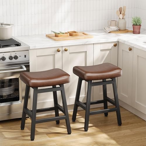 Raynesys 24 Inche Bonded Leather Counter Height Bar Stools Set of 2 Curved