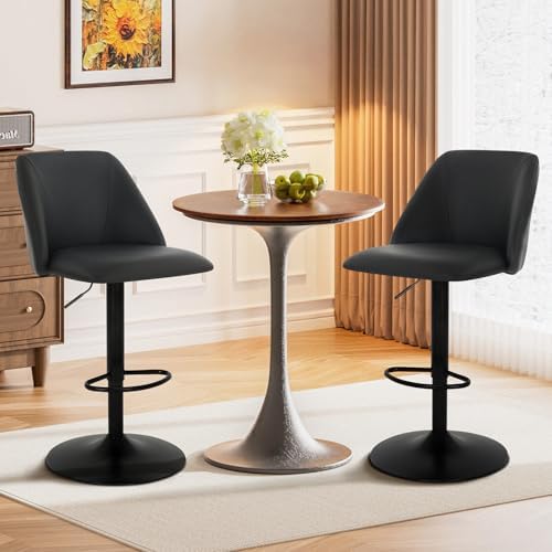 COLAMY Bar Stools Set of 3, Modern Swivel Bar Chairs, Adjustable PU Leather U...