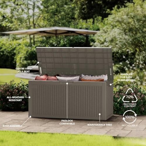 200 Gallon Outdoor Storage Box Patio Deck Box Waterproof, Resin Lockable Outs...