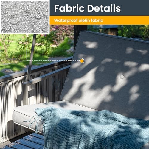 Pamapic 3-Seat Porch Swing with Stand, 990 LBS 2 in 1 Convertible Bed Patio S...