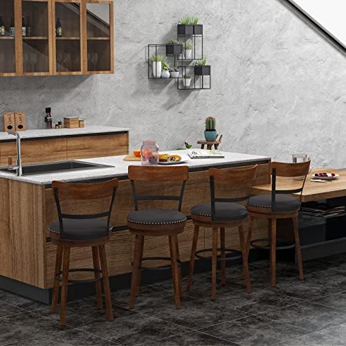 GIANTEX Bar Stools Set of 2-25.5" Counter Height Swivel Rubber Wood Bars...