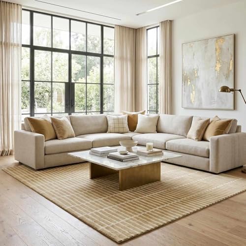 Hauteloom Finial Wool Living Room, Bedroom Area Rug - Neutral Modern Minimali...