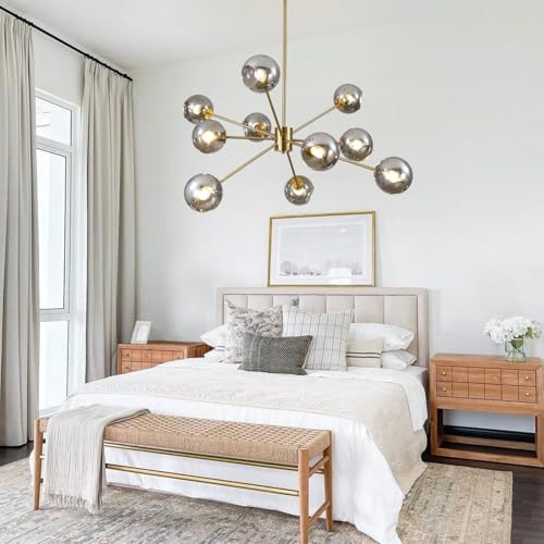 BOKT 10 Lights Mid Century Modern Large Smoke Grey Sputnik Chandelier Brushed...