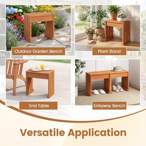Tangkula Small Wood Outdoor Bench, Patio Backless Bench, 18" Garden Bench