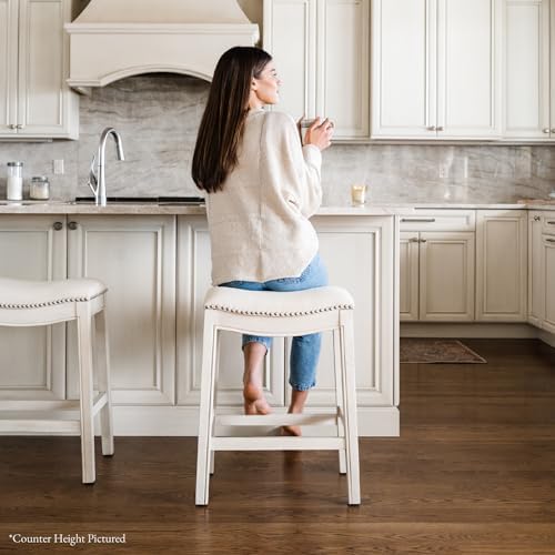 Maven Lane Adrien Backless Bar Stool, Cream, Natural Fabric, 31"