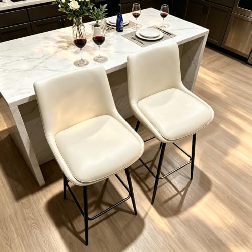 Counter Height Bar Stools Set of 3, FSC Certified Upholstered Faux Leather Ba...