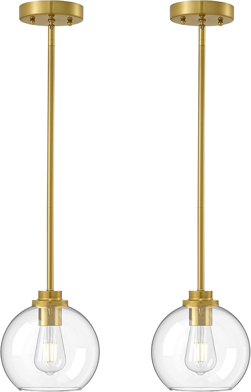 EDISHINE Pendant Light Fixtures 2 Pack with Clear Glass Globe Shade, Gold Kit...
