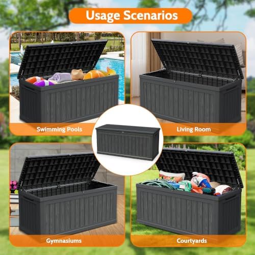 320 Gallon Waterproof Outdoor Storage Box, Lockable Patio Deck Boxes With Han...