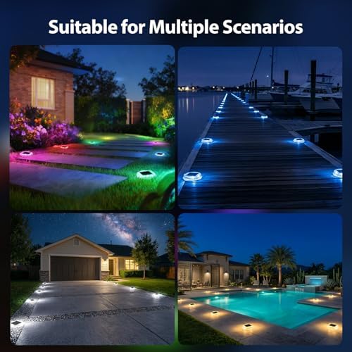 Onforu 12 Pack Solar Driveway Lights,Deck Light Outdoor,2 Modes RGB Colors LE...