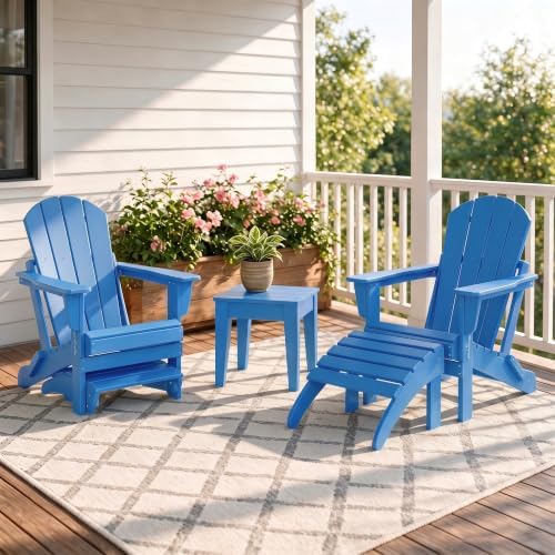 WO Home Furniture HDPE Folding Adirondack Ottoman, Pacific Blue