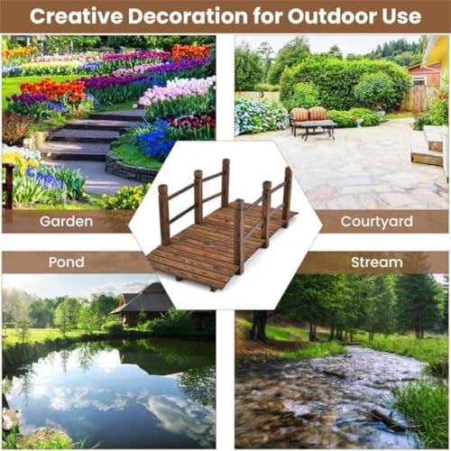 5FT Wooden Garden Bridge with Handrails, Decorative Landscape Footbridge for ...