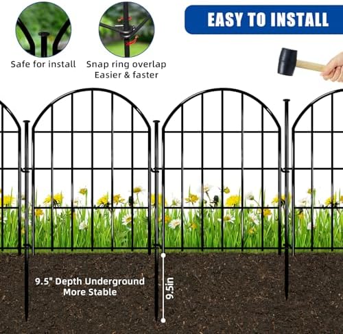 17in X 28ft Decorative Garden Fence, 26 Panels Rustproof Metal No Dig Fence, ...
