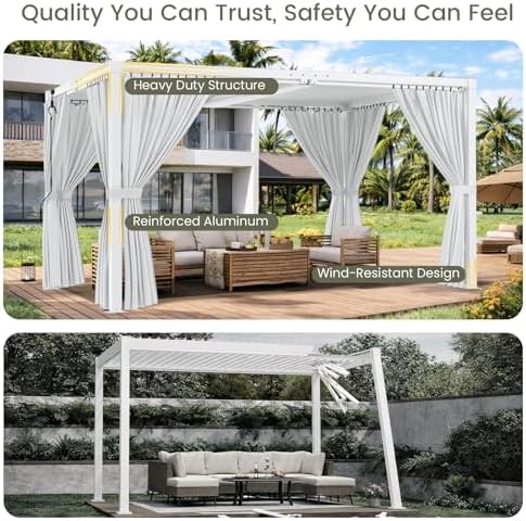 Louvered Pergola 12' x 20', Large Outdoor Aluminum Pergola with Reinf...