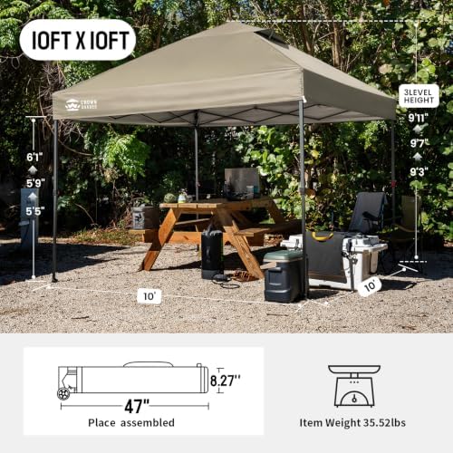 CROWN SHADES 10x10 Pop Up Canopy Tent, Outdoor Canopy, Khaki