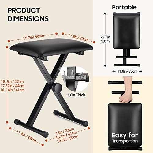CAHAYA Keyboard Bench X-Style Height Adjustable 16.3-19.6in Padded Cushion Pi...