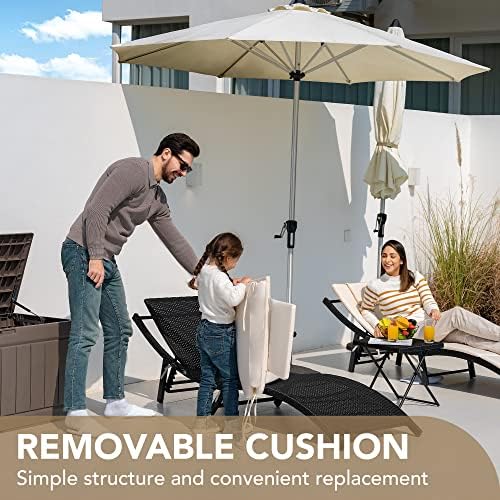 Devoko Patio Chaise Lounge Sets Outdoor Rattan Adjustable Back 3 Pieces Cushi...