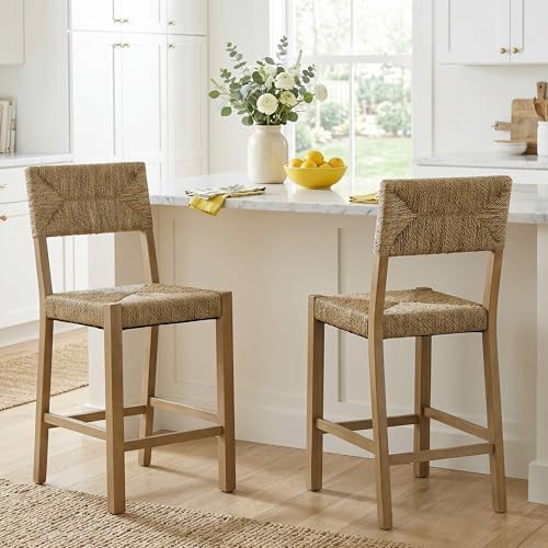 DUHOME Rattan Bar Stools Set of 4, 24'' Bohemian Counter Height Stools