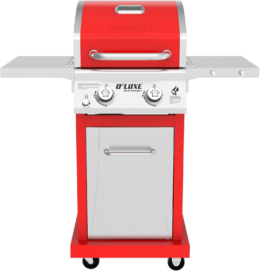 Nexgrill Deluxe 2 Burner Gas Grill, Compact with Foldable Shelves in Red