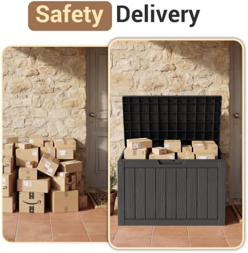 DRATO 60 Gallon Outdoor Storage Box Waterproof, Lockable Deck Box, Black